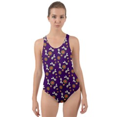 Clown Ghost Pattern Purple Cut-out Back One Piece Swimsuit by snowwhitegirl