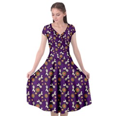 Clown Ghost Pattern Purple Cap Sleeve Wrap Front Dress