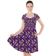 Clown Ghost Pattern Purple Cap Sleeve Midi Dress