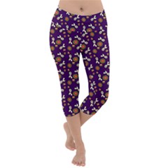 Clown Ghost Pattern Purple Lightweight Velour Capri Yoga Leggings by snowwhitegirl