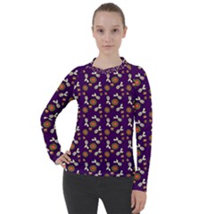 Clown Ghost Pattern Purple Women s Pique Long Sleeve Tee