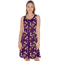 Clown Ghost Pattern Purple Knee Length Skater Dress With Pockets