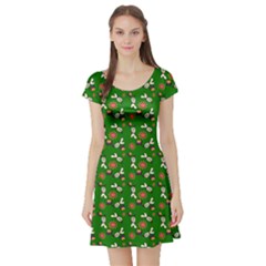 Clown Ghost Pattern Green Short Sleeve Skater Dress