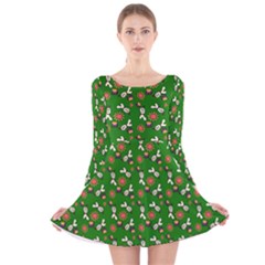 Clown Ghost Pattern Green Long Sleeve Velvet Skater Dress by snowwhitegirl