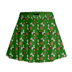 Clown Ghost Pattern Green Mini Flare Skirt