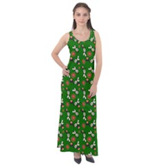 Clown Ghost Pattern Green Sleeveless Velour Maxi Dress