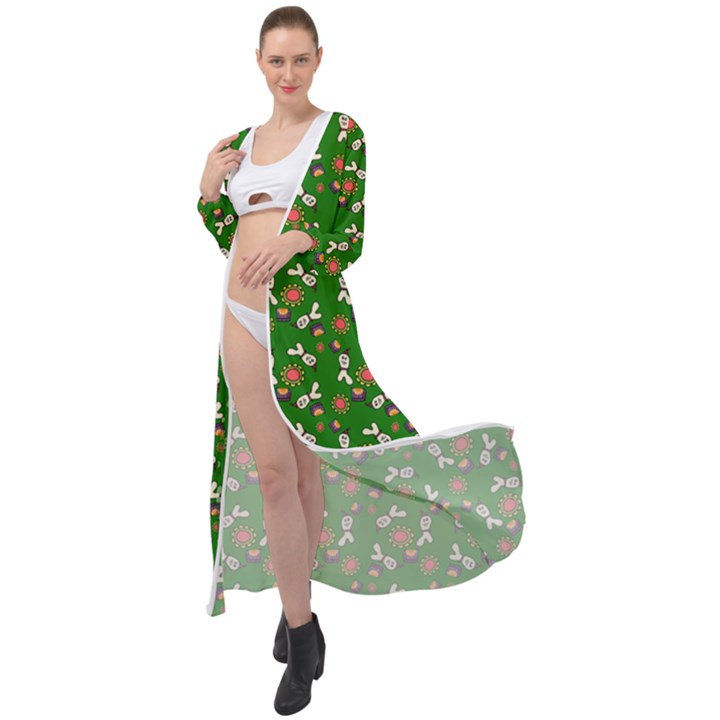 Clown Ghost Pattern Green Maxi Chiffon Beach Wrap