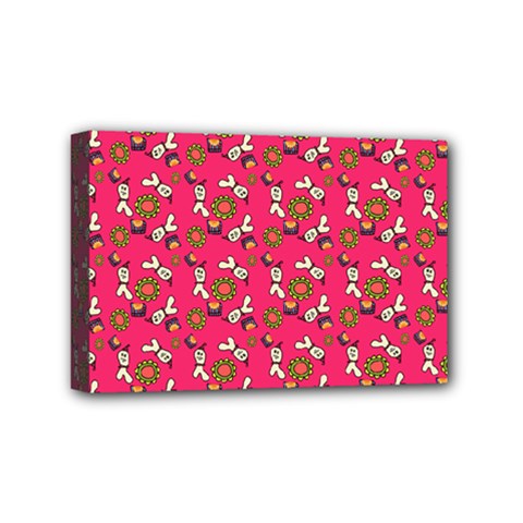 Clown Ghost Pattern Pink Mini Canvas 6  X 4  (stretched) by snowwhitegirl