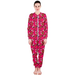 Clown Ghost Pattern Pink Onepiece Jumpsuit (ladies)  by snowwhitegirl