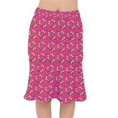 Clown Ghost Pattern Pink Short Mermaid Skirt by snowwhitegirl