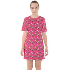 Clown Ghost Pattern Pink Sixties Short Sleeve Mini Dress by snowwhitegirl