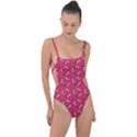 Clown Ghost Pattern Pink Tie Strap One Piece Swimsuit View1