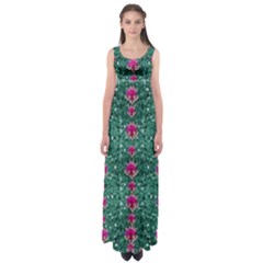 Flowers Love And Silver Metal Hearts Is Wonderful As Sunsets Empire Waist Maxi Dress