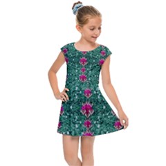 Flowers Love And Silver Metal Hearts Is Wonderful As Sunsets Kids  Cap Sleeve Dress by pepitasart