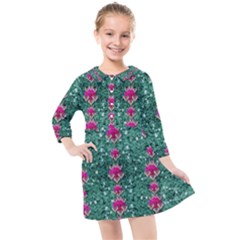 Flowers Love And Silver Metal Hearts Is Wonderful As Sunsets Kids  Quarter Sleeve Shirt Dress by pepitasart