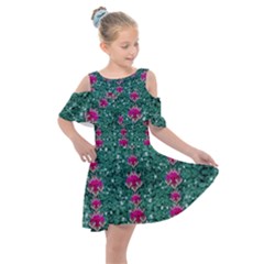 Flowers Love And Silver Metal Hearts Is Wonderful As Sunsets Kids  Shoulder Cutout Chiffon Dress by pepitasart