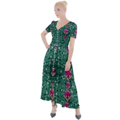 Flowers Love And Silver Metal Hearts Is Wonderful As Sunsets Button Up Short Sleeve Maxi Dress