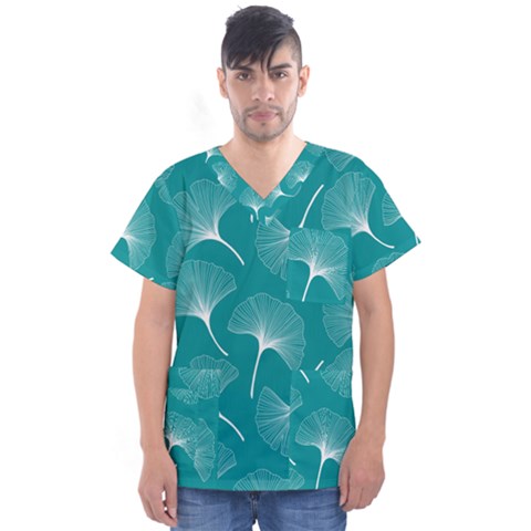 Whiteflowergreen Men s V-neck Scrub Top by Dushan