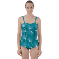 Whiteflowergreen Twist Front Tankini Set by Dushan