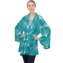 Whiteflowergreen Long Sleeve Velvet Kimono  by Dushan