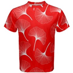 White Abstract Flowers On Red Men s Cotton Tee by Dushan