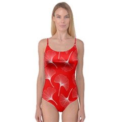 White Abstract Flowers On Red Camisole Leotard  by Dushan