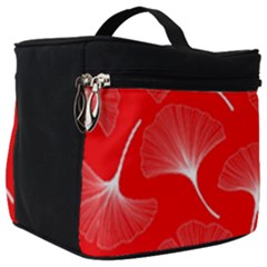 White Abstract Flowers On Red Make Up Travel Bag (big) by Dushan