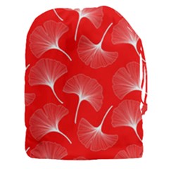 White Abstract Flowers On Red Drawstring Pouch (3xl) by Dushan