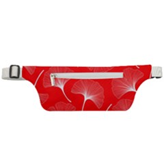 White Abstract Flowers On Red Active Waist Bag by Dushan