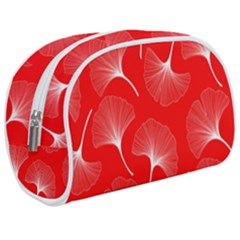 White Abstract Flowers On Red Makeup Case (medium) by Dushan