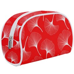 White Abstract Flowers On Red Makeup Case (large) by Dushan