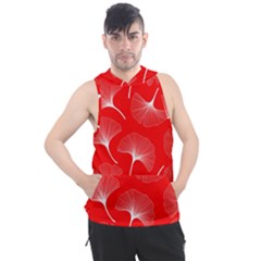 White Abstract Flowers On Red Men s Sleeveless Hoodie by Dushan