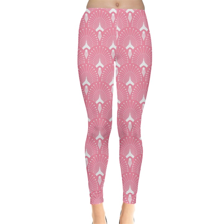 White and pink Art-Deco pattern Leggings 