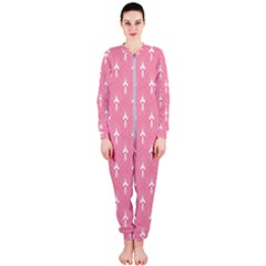 White And Pink Art-deco Pattern Onepiece Jumpsuit (ladies)  by Dushan