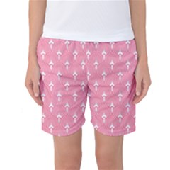 White And Pink Art-deco Pattern Women s Basketball Shorts by Dushan