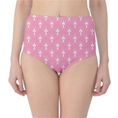 White And Pink Art-deco Pattern Classic High-waist Bikini Bottoms by Dushan