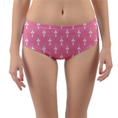 White And Pink Art-deco Pattern Reversible Mid-waist Bikini Bottoms by Dushan