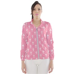 White And Pink Art-deco Pattern Women s Windbreaker by Dushan