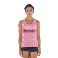 White And Pink Art-deco Pattern Sport Tank Top  by Dushan