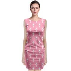 White And Pink Art-deco Pattern Classic Sleeveless Midi Dress