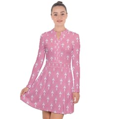 White And Pink Art-deco Pattern Long Sleeve Panel Dress by Dushan