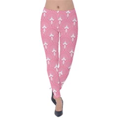 White And Pink Art-deco Pattern Velvet Leggings by Dushan