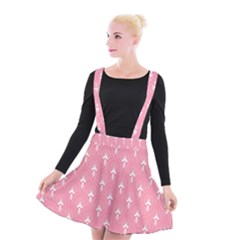 White And Pink Art-deco Pattern Suspender Skater Skirt by Dushan