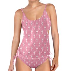 White And Pink Art-deco Pattern Tankini Set by Dushan