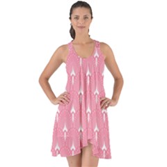 White And Pink Art-deco Pattern Show Some Back Chiffon Dress by Dushan