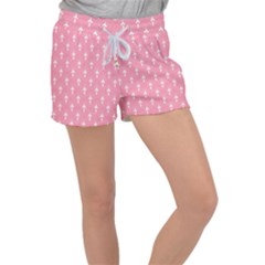 White And Pink Art-deco Pattern Velour Lounge Shorts by Dushan