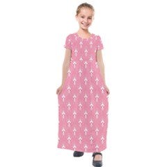 White And Pink Art-deco Pattern Kids  Short Sleeve Maxi Dress by Dushan