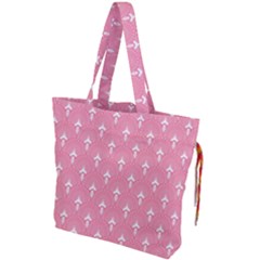 White And Pink Art-deco Pattern Drawstring Tote Bag