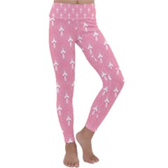 White And Pink Art-deco Pattern Kids  Lightweight Velour Classic Yoga Leggings by Dushan