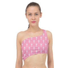 White And Pink Art-deco Pattern Spliced Up Bikini Top  by Dushan